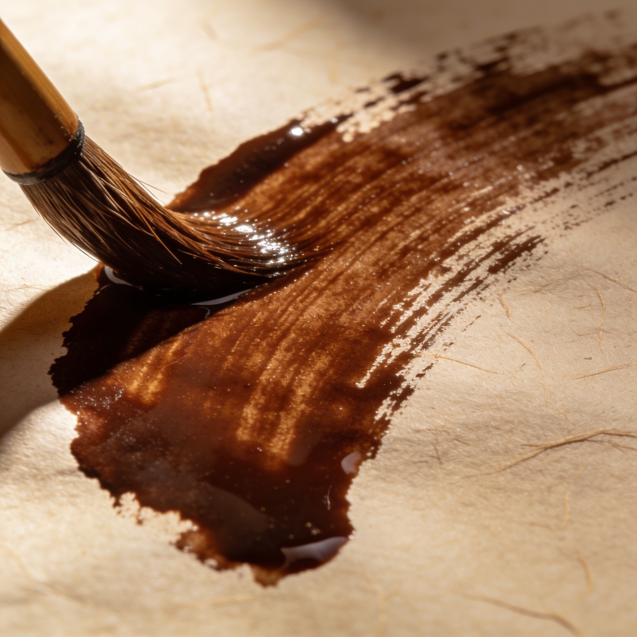 Macro detail of ink meeting paper, showing visible brushstroke quality and pigment texture